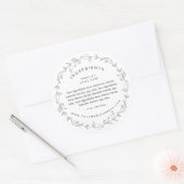 Minimal Black and White Wreath Ingredients Label Runder Aufkleber (Umschlag)