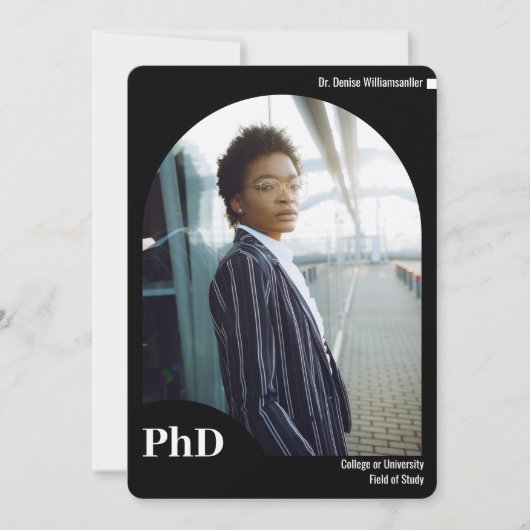 Minimal Black Arch Foto PhD Abschluss Ankündigung (Vorderseite)