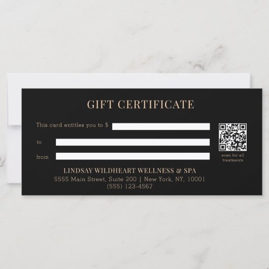 Minimal Black Botanical QR Code Gift Certificates (Rückseite)