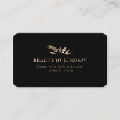 Minimal Black Botanical Salon QR-Code Loyalty Visitenkarte (Vorderseite)
