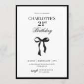 Minimal Black Bow 21th Birthday Invitation Einladung (Vorderseite)