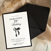 Minimal Black Bow 21th Birthday Invitation Einladung