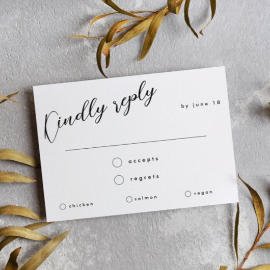 Minimal Black Calligraphy Wedding Meal Choice UAWG RSVP Karte