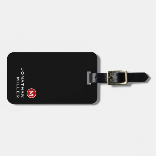 Minimal Black Classic Mit Monogramm Gepäckanhänger (Vorderseite horizontal)