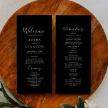 Minimal Black Coordinate Wedding Program Programm<br><div class="desc">Dieses Schwarz-Koordinaten-Hochzeitsprogramm ist perfekt für eine moderne Hochzeit. Das elegante Boho-Design besticht durch solides dunkles Schwarz mit einem modernen böhmischen Ambiente. Koordiniert mit der Moody Lila Blooms Collection von Fresh & Yummy Paperie. Geben Sie die Namen des Paares, das Datum und den Ort der Hochzeit, Dankeschön-Nachricht, Dienstorden, Hochzeitsfeier und ein...</div>