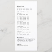 Minimal Black Feather Wedding Programm (Rückseite)