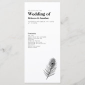 Minimal Black Feather Wedding Programm (Vorderseite)