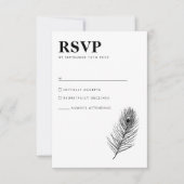 Minimal Black Feather Wedding RSVP Card Karte (Vorderseite)