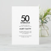 Minimal Black Fifty and Fabulous 50th Birthday Einladung (Stehend Vorderseite)