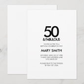Minimal Black Fifty and Fabulous 50th Birthday Einladung (Vorne/Hinten)