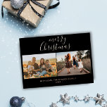 Minimal Black Frory Weihnachtsskriptfamilie Foto Folien Feiertagskarte<br><div class="desc">Minimal Schwarz Frohe Weihnachts-Script Familie 2 Foto Collage Real Foil Holiday Card. Rose Gold-Folienskript auf schwarz. Fügen Sie 2 Fotos und Text hinzu und machen Sie eine trendige und schicke Weihnachtskarte für Ihre Familie.</div>