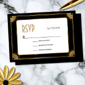 Minimal Black Gold Art Deco Blues Hochzeit RSVP Begleitkarte