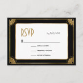 Minimal Black Gold Art Deco Blues Hochzeit RSVP Begleitkarte (Vorderseite)