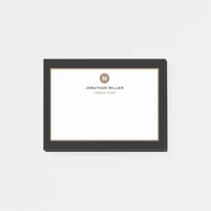 Minimal Black Gold Classic Monogramm Post-it Klebezettel