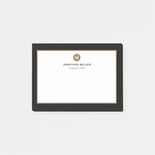 Minimal Black Gold Classic Monogramm Post-it Klebezettel (Vorderseite)
