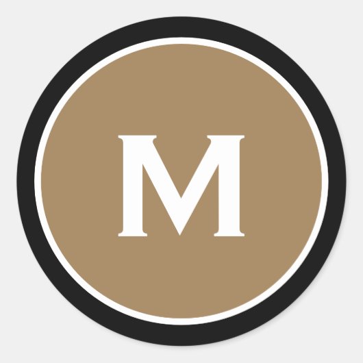 Minimal Black Gold Classic Monogramm Runder Aufkleber (Vorderseite)