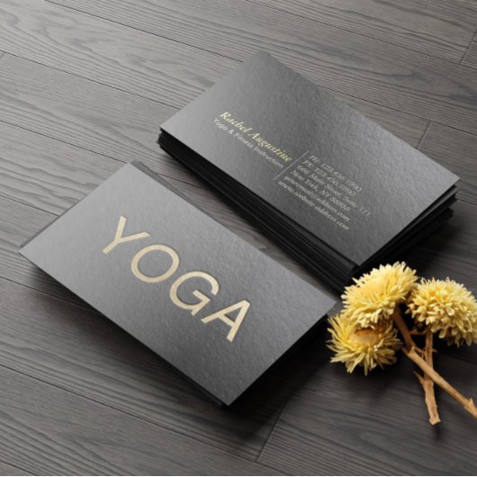 Minimal Black & Gold Embossed Text Yoga Instructor Visitenkarte