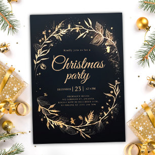 Minimal Black Gold Holiday Elegantes Party Einladung