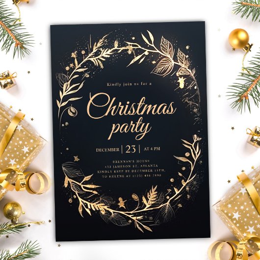 Minimal Black Gold Holiday Elegantes Party Einladung