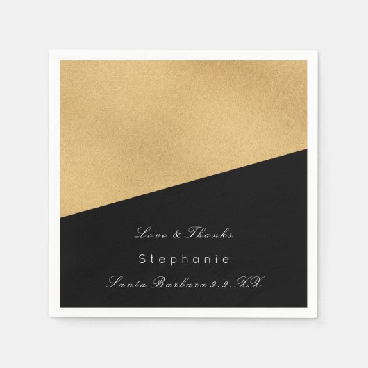 Minimal Black Gold Metal Bridal Corporate Wedding Serviette (Vorderseite)