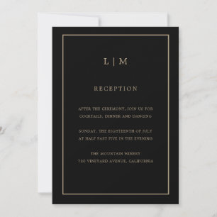 Minimal Black Gold Monogram Einfache Elegante Hoch Einladung