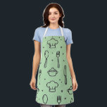 Minimal Black & green Kitchen Pattern Schürze<br><div class="desc">Black and white seamless kitchen pattern featuring spoons,  forks,  knives and cooking elements. A clean and modern design perfect for kitchen aprons,  textiles and cooking accessories.</div>