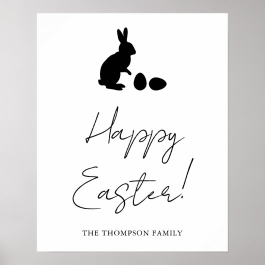 Minimal Black Happy Easter With Bunny Silhouette Poster (Vorne)