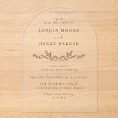 Minimal Black Line Art Wedding Arch Acryleinladungen (Vorderseite)