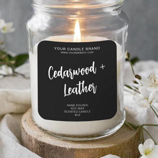 Minimal Black Modern Candle Product Label Quadratischer Aufkleber