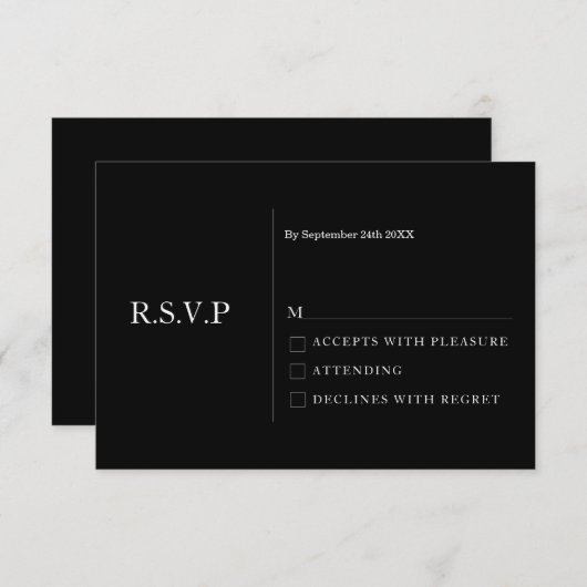 Minimal Black Modern Wedding RSVP Card Einladung (Vorne/Hinten)