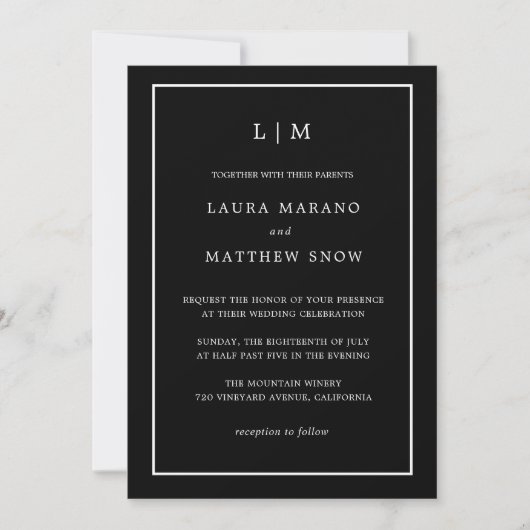 Minimal Black Monogram Simple Wedding Einladung (Vorderseite)