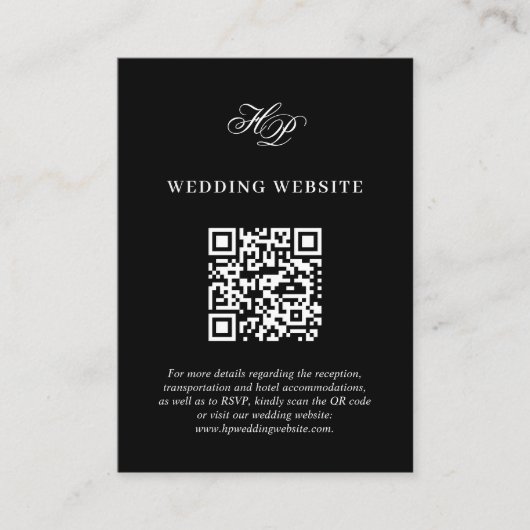 Minimal Black Monogram Wedding Website QR Code Begleitkarte (Vorderseite)