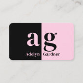Minimal Black Pink Monogram QR Code Social Media Visitenkarte (Vorderseite)
