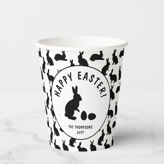 Minimal Black Rabbit Pattern Modern Happy Easter Pappbecher (Vorderseite)