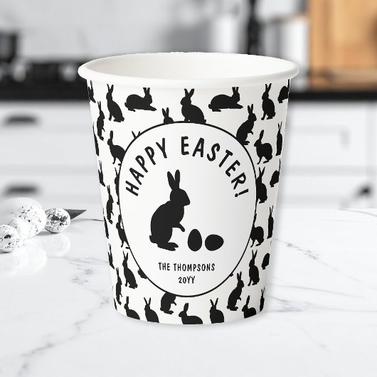 Minimal Black Rabbit Pattern Modern Happy Easter Pappbecher