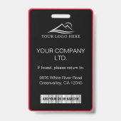 Minimal Black Red Corporate Employee Foto ID Ausweis (Rückseite)