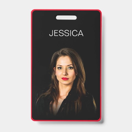 Minimal Black Red Corporate Employee Foto ID Ausweis (Vorderseite)