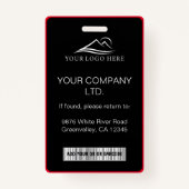 Minimal Black Red Corporate Employee Foto ID Ausweis (Rückseite)