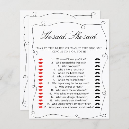 Minimal Black sagte er. Sie sagte Brautparty Game (Vorne/Hinten)