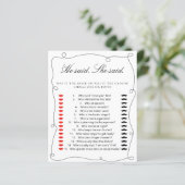 Minimal Black sagte er. Sie sagte Brautparty Game (Stehend Vorderseite)