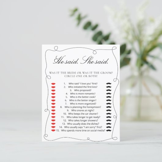 Minimal Black sagte er. Sie sagte Brautparty Game (Stehend Vorderseite)