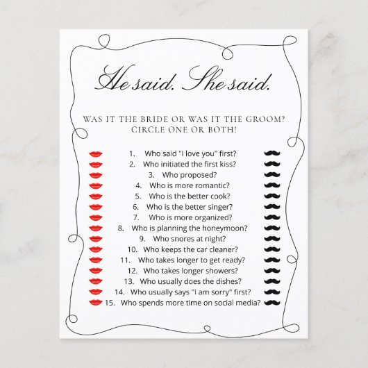 Minimal Black sagte er. Sie sagte Brautparty Game (Vorderseite)