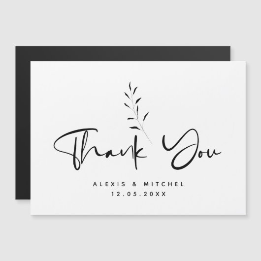 Minimal Black Script Botanical Dankeschön Karte (Vorne/Hinten)