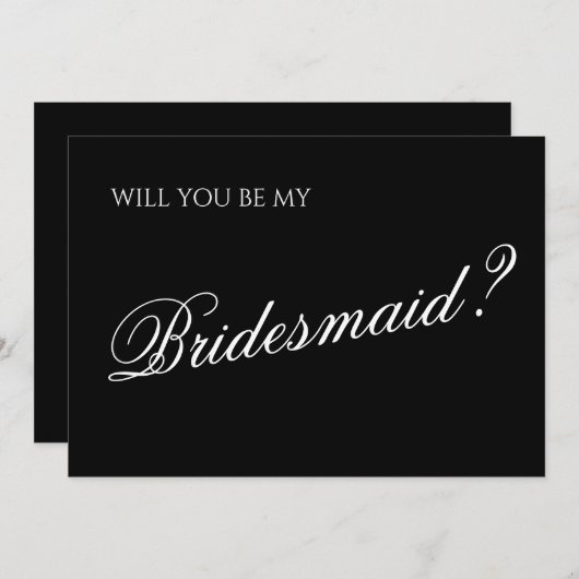 Minimal Black Script Bridesmaid Vorschlag Einladung (Vorne/Hinten)