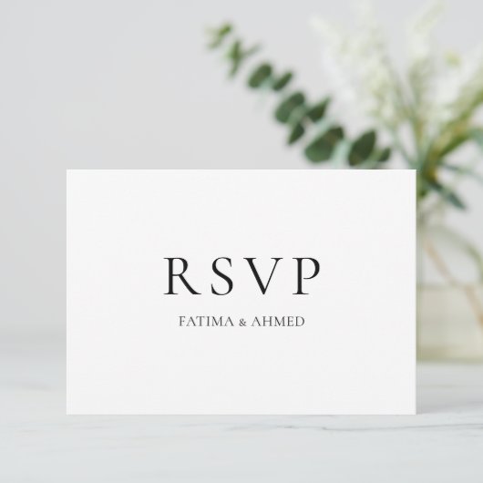 Minimal Black Script Modern Muslim Wedding RSVP Karte (Stehend Vorderseite)