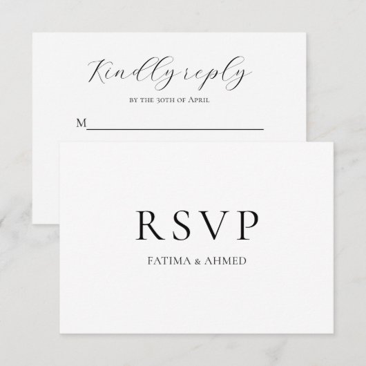 Minimal Black Script Modern Muslim Wedding RSVP Karte (Vorne/Hinten)