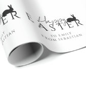 Minimal Black Typography With Bunny Happy Easter Geschenkpapier (Rolleneckpunkt)