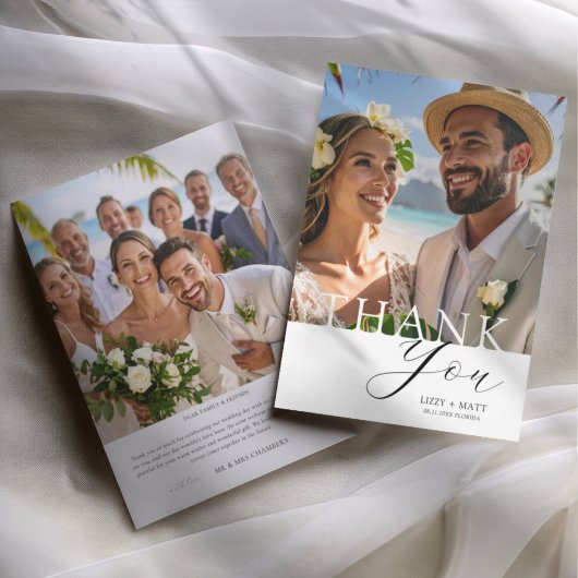 Minimal black & White 2 Photo Wedding Thank You Dankeskarte