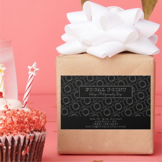  Minimal Black & White Camera Pattern Photography Rechteckiger Aufkleber (Party)