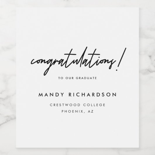 Minimal Black & White Congratulations Graduate Weinetikett (Einzelnes Label)